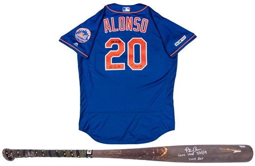 2019 Pete Alonso Game Used & Signed New York Mets Alternate Home Jersey & Dove Tail PA20-AXE-s Model Bat Photomatched To 15th Home Run Of Season (PSA/DNA LOA, MLB Authentication)